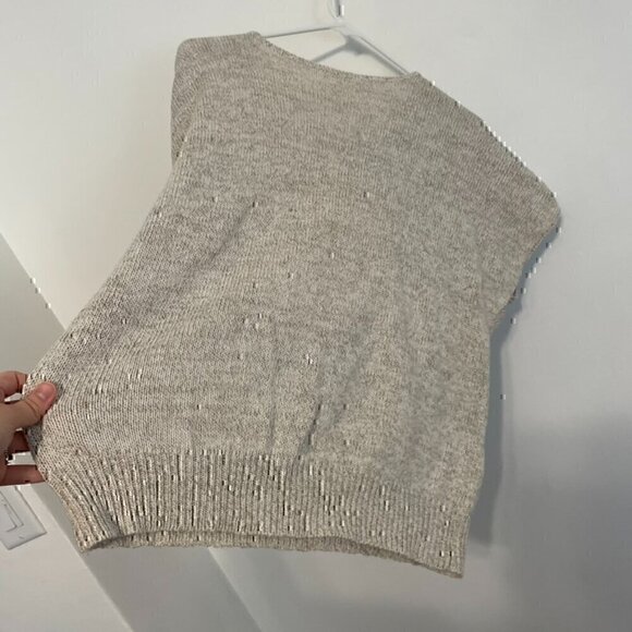 VINTAGE KORET Cream Beige Floral Short Dolman Sleeve Linen Cotton Sweater PETITE - Picture 11 of 11